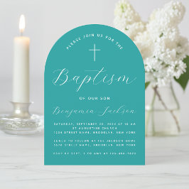 バプテスマティール（緑がかった色）アーチクロスアンドスクリプトボーイ《キリスト教》洗礼式や命名式 招待状