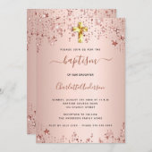 バプテスマバラ金ゴールドスターガールエレガント 招待状 (正面/裏面)