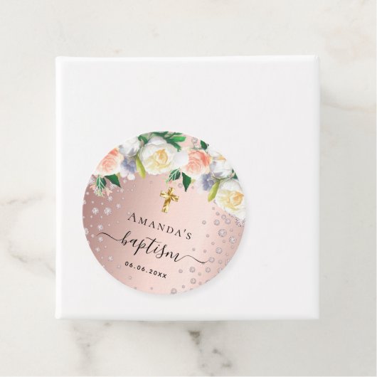 バプテスマバラ金ゴールドフローラホワイトピンクの女の子 フェイバータグ (インサイチュ)