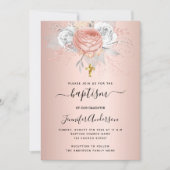 バプテスマバラ金ゴールド花模様ガールメタルエレガント 招待状 (正面)