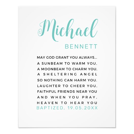 バプテスマパーソナライズされたの印刷可能、男の子バプテスマの贈り物 フォトプリント            (正面)