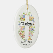バプテスマパーソナライズされたの女の子のフローラクロス両面 セラミックオーナメント (右)