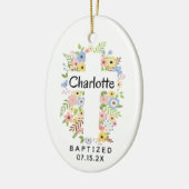 バプテスマパーソナライズされたの女の子のフローラクロス両面 セラミックオーナメント (左)