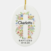 バプテスマパーソナライズされたの女の子のフローラクロス両面 セラミックオーナメント (正面)