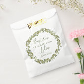 バプテスマパーソナライズされたの好意バッグとオリーブリース フェイバーバッグ (封をした状態)