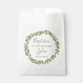 バプテスマパーソナライズされたの好意バッグとオリーブリース フェイバーバッグ (正面)