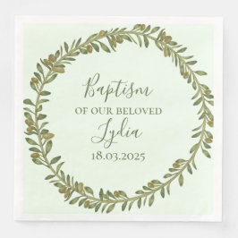バプテスマパーソナライズされたオリーブリース紙 スタンダードカクテルナプキン