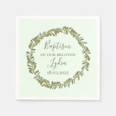 バプテスマパーソナライズされたオリーブリース紙 スタンダードカクテルナプキン (正面)