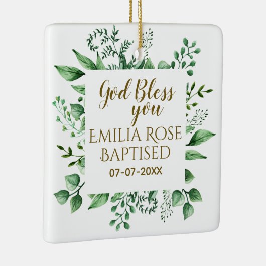 バプテスマパーソナライズされたギフト神が日付を祝福 セラミックオーナメント (右)