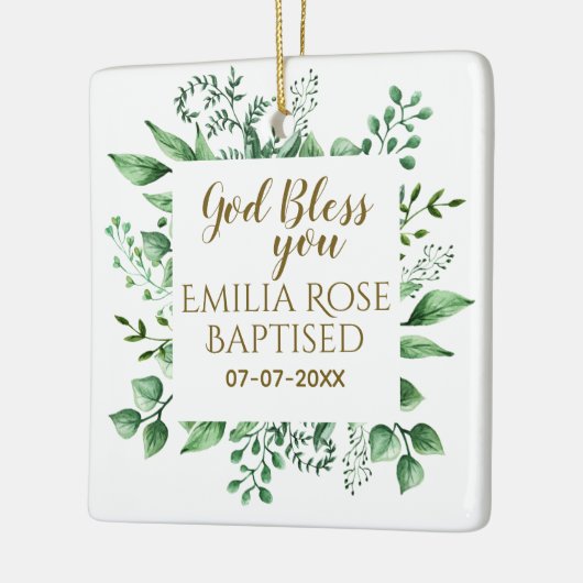 バプテスマパーソナライズされたギフト神が日付を祝福 セラミックオーナメント (左)