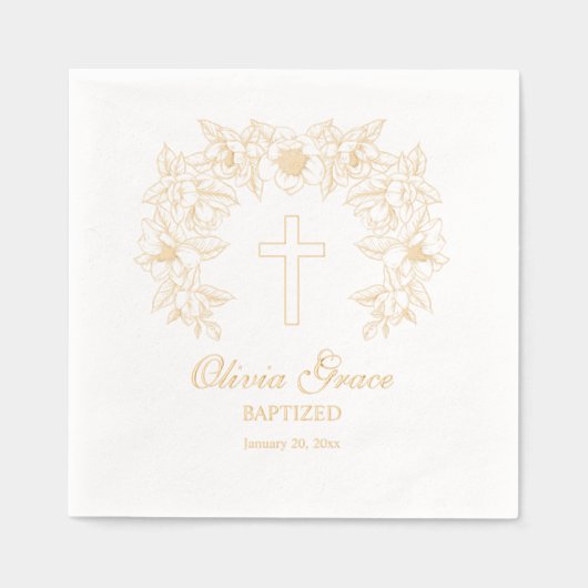 バプテスマパーソナライズされたフローラクロス 箔ナプキン (正面)