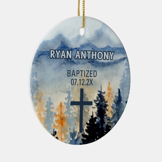 バプテスマパーソナライズされたボーイ贈り物の水彩風景 セラミックオーナメント (右)