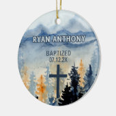 バプテスマパーソナライズされたボーイ贈り物の水彩風景 セラミックオーナメント (左)