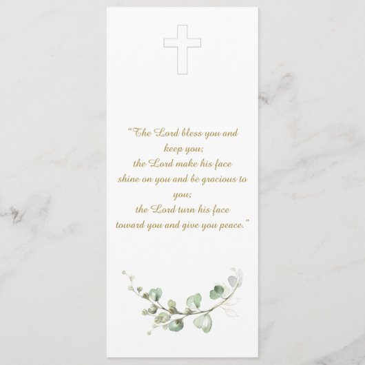 バプテスマパーソナライズされた祈りの言葉カード メニュー (裏面)