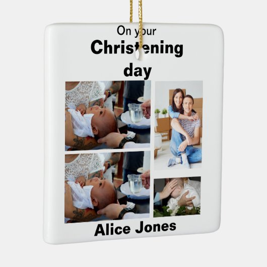 バプテスマパーソナライズされた4フォトコラージュ セラミックオーナメント (右)