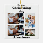 バプテスマパーソナライズされた4フォトコラージュ セラミックオーナメント (正面)