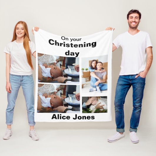 バプテスマパーソナライズされた4フォトコラージュ フリースブランケット (インサイチュ)