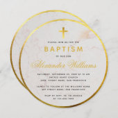 バプテスマフェイクゴールドフォイル大理石書道丸 招待状 (正面/裏面)