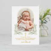 バプテスマフローラアーチフォトゴールドフォイルサンキューカード 箔招待状 (立ち正面)