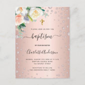 バプテスマフローラバラ金ゴールドピンクエレガントガール インビテーションポストカード (正面)
