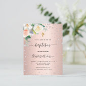 バプテスマフローラバラ金ゴールドピンクエレガントガール インビテーションポストカード (スタンド正面)