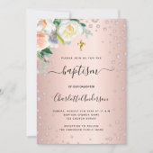 バプテスマフローラバラ金ゴールドピンクエレガントガール 招待状 (正面)