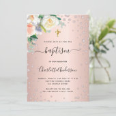 バプテスマフローラバラ金ゴールドピンクエレガントガール 招待状 (スタンド正面)