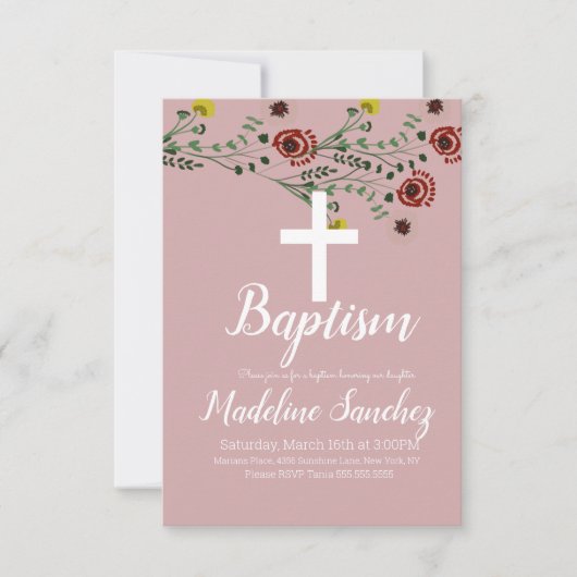 バプテスマフローラヴィンテージ献身《キリスト教》洗礼式や命名式 招待状 (正面)