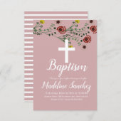 バプテスマフローラヴィンテージ献身《キリスト教》洗礼式や命名式 招待状 (正面/裏面)