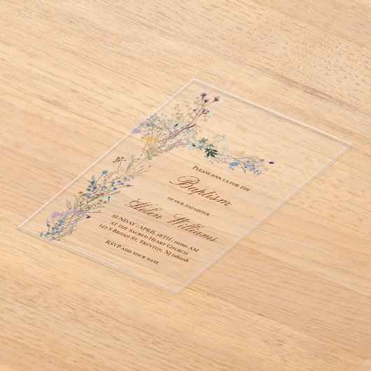 バプテスマフローラ十字架 アクリル招待状 (レイダウン)