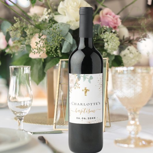 バプテスマフローラ少年の女の子の名前金ゴールドクロス ワインラベル