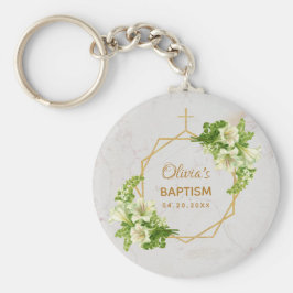 バプテスマフローラ幾何学白ライリー金ゴールド大理石 キーホルダー
