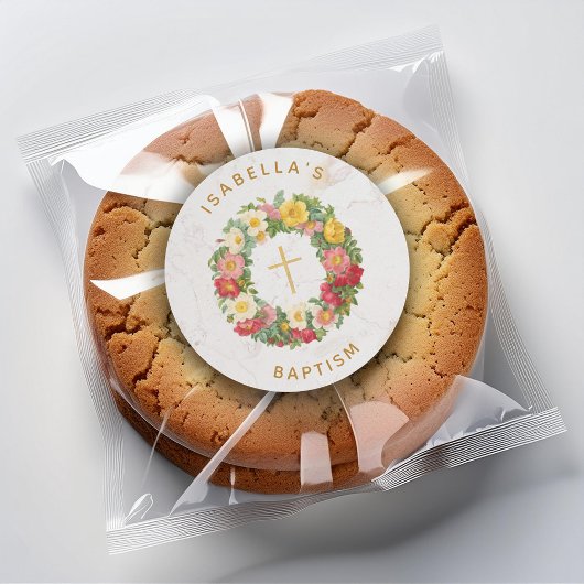 バプテスマフローラ金ゴールドクロスワイルドバラリース大理石 ラウンドシール