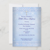 バプテスマベビーボーイブルーレース写真 招待状 (裏面)