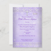 バプテスマベビー写真の女の子の薄紫パープルティアラ 招待状 (裏面)