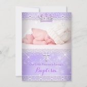 バプテスマベビー写真の女の子の薄紫パープルティアラ 招待状 (正面)
