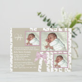 バプテスマベビー樺の木フォトピンク 招待状 (スタンド正面)