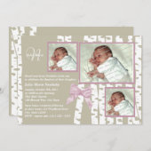 バプテスマベビー樺の木フォトピンク 招待状 (正面/裏面)