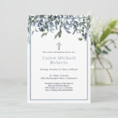 バプテスマモダングリーナリーブルーフラワーズ招待状 招待状 (スタンド正面)