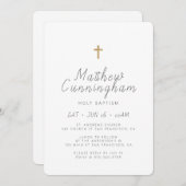 バプテスマモダンシンプルーミニマル十字架 招待状 (正面/裏面)