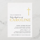 バプテスマモダンスエレガントクロス女子かわいらし金ゴールドピンク 箔招待状 (正面)