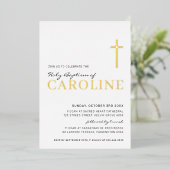 バプテスマモダンスエレガントクロス女子かわいらし金ゴールドピンク 箔招待状 (立ち正面)