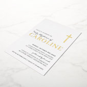 バプテスマモダンスエレガントクロス女子かわいらし金ゴールドピンク 箔招待状 (回転した状態)