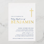 バプテスマモダンスエレガントクロス海軍ブルー金ゴールドフォイルI 箔招待状 (正面)