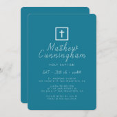 バプテスマモダンスシンプルミニマリストブラッククロス 招待状 (正面/裏面)