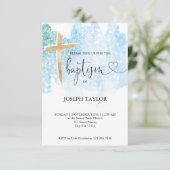 バプテスマモダンブルーウォーターカラークロス《キリスト教》洗礼式や命名式 招待状 (スタンド正面)