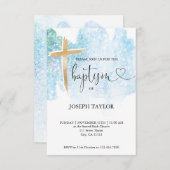 バプテスマモダンブルーウォーターカラークロス《キリスト教》洗礼式や命名式 招待状 (正面/裏面)