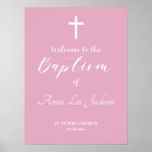 バプテスマモダンホワイトクロスダスティピンクウェルカム ポスター (正面)