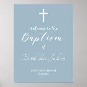 バプテスマモダンホワイトクロスダスティブルーウェルカム ポスター (正面)