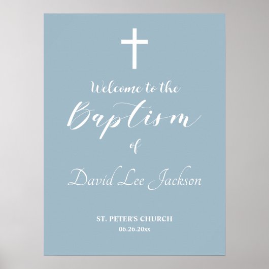 バプテスマモダンホワイトクロスダスティブルーウェルカム ポスター (正面)